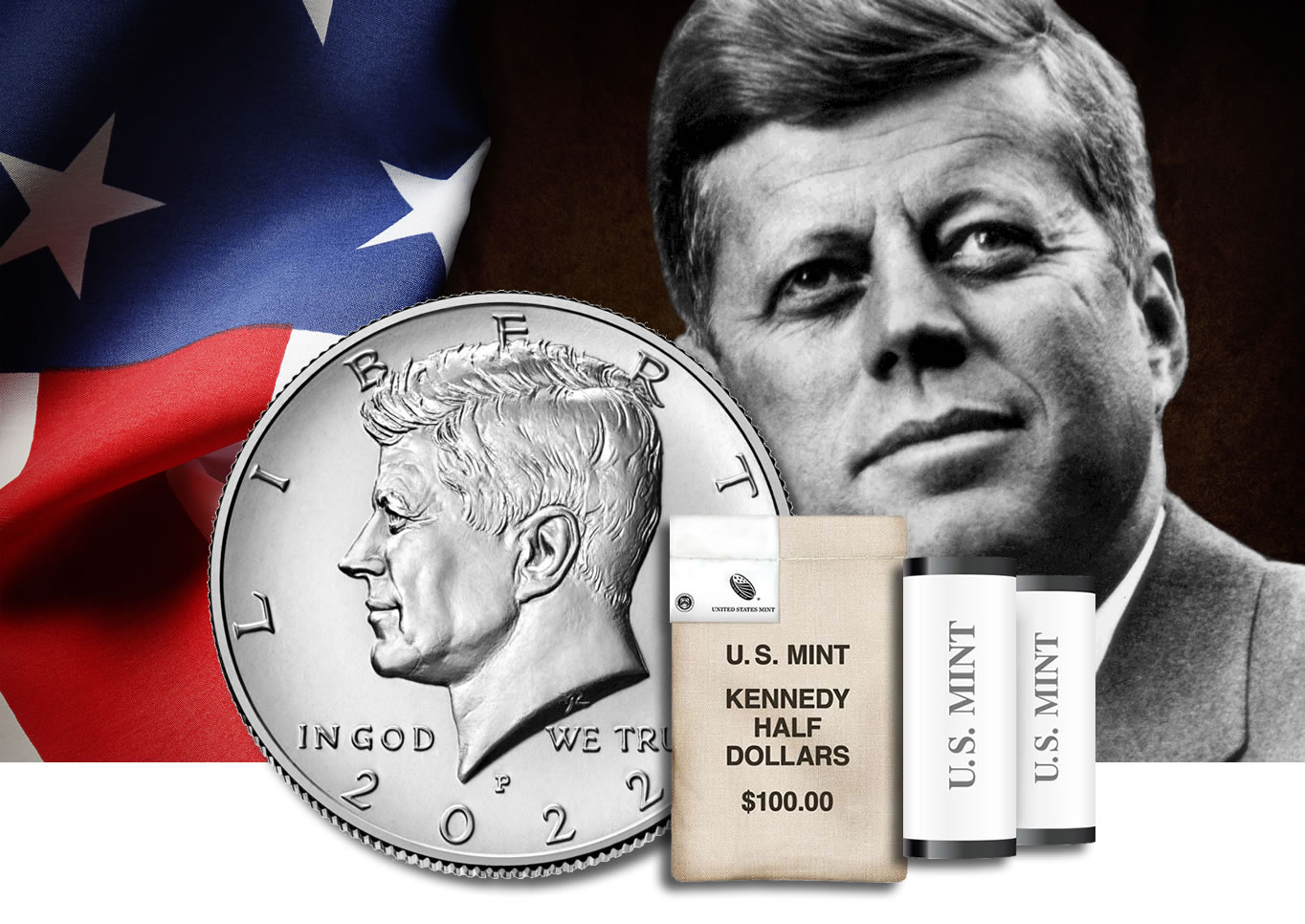 2015 P&D John F Kennedy Presidential Golden Dollar U.S MINT Roll 2 Coin Set JFK 
