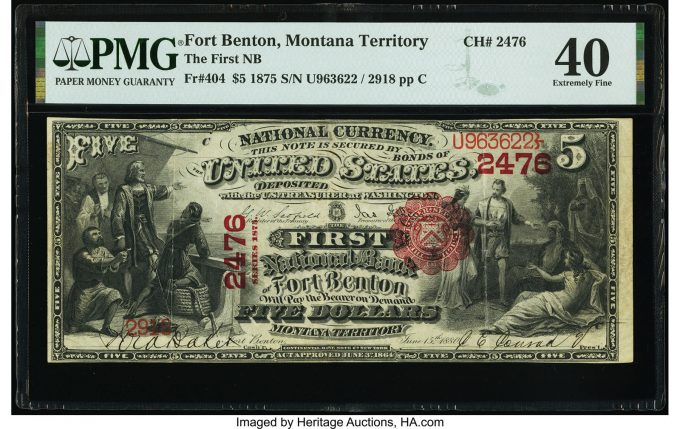 Fort Benton, MT - $5 1875 Fr. 404 The First National Bank Ch. # 2476 PMG Extremely Fine 40_Heritage_Auctions