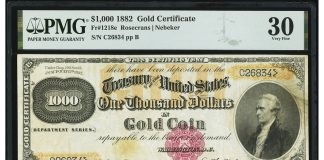 Heritage May 4-7 U.S. Currency Auction Features Historic $1,000 Gold Certificate Fr. 1218e $1,000 1882 Gold Certificate PMG Very Fine 30_Heritage_Auctions