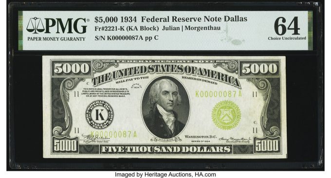 Fr. 2221-K $5,000 1934 Federal Reserve Note. PMG Choice Uncirculated 64_Heritage_Auctions