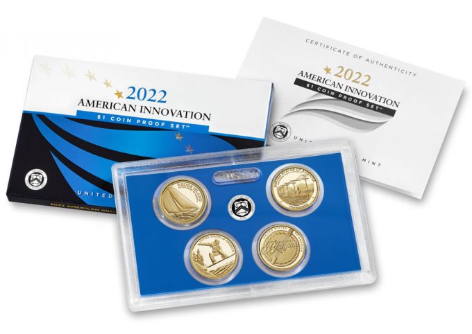 U.S. Mint product images of their 2022 American Innovation $1 Coin Proof Set