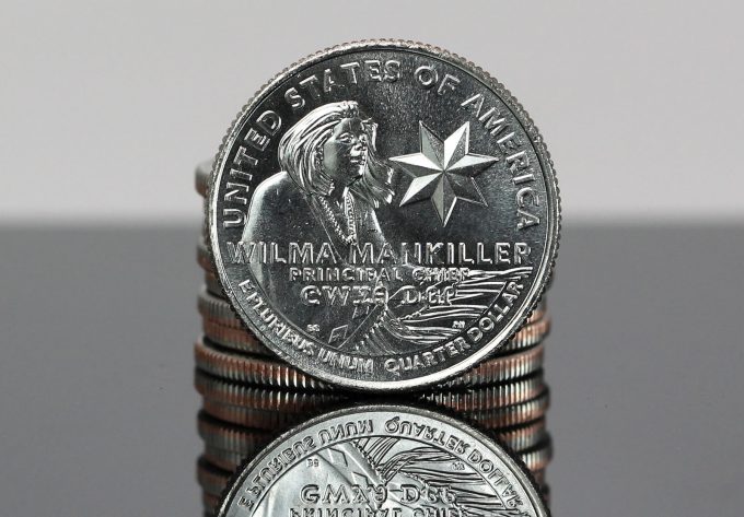 This CoinNews photo shows a stack of Wilma Mankiller quarters