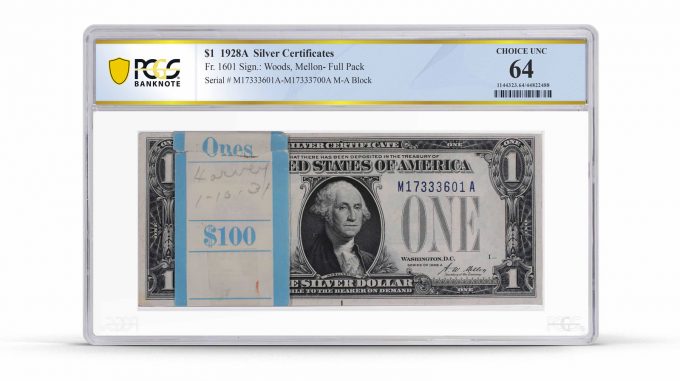 PCGS 1928A 1 dollar silver certificate pack obverse
