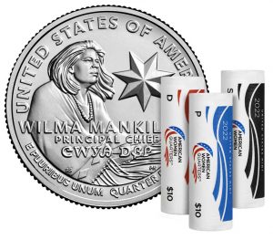 US Mint image 2022 P D S Wilma Mankiller quarter and rolls