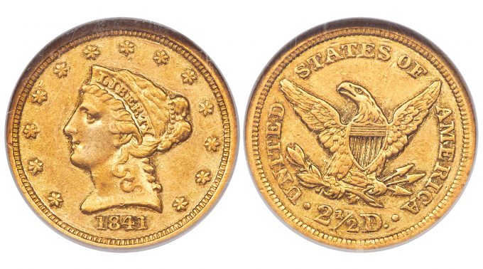 1841 Quarter Eagle PR50 NGC. JD-1, High R.6.