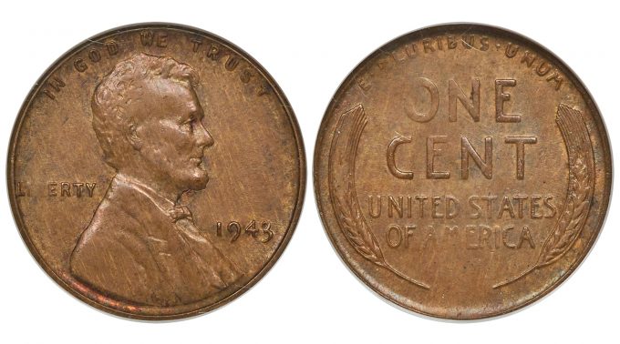 1943 CENT Struck on a Bronze Planchet AU50 PCGS