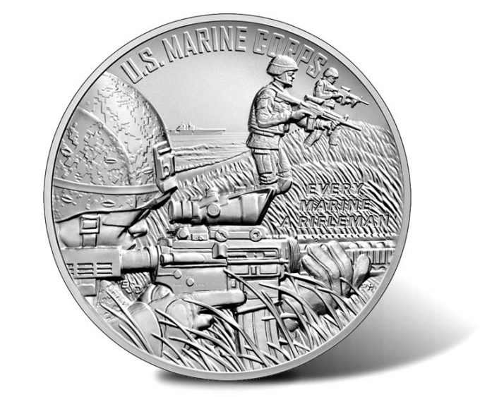 U.S. Marine Corps 2.5 Ounce Silver Medal - Obverse