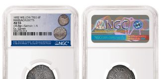 NGC-certified Massachusetts Coins Top $2.9 Million in Heritage Sale 1652 Willow Tree Sixpence graded NGC AU 55
