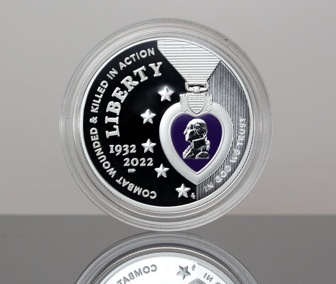 CoinNews photo 2022 National Purple Heart Hall of Honor Colorized Silver Dollar - Obverse,b