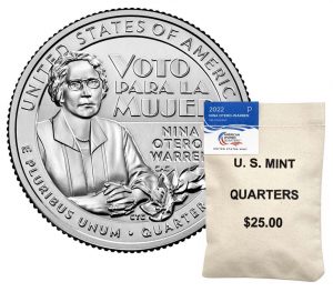 US Mint image 2022-P Nina Otero-Warren quarter and bag