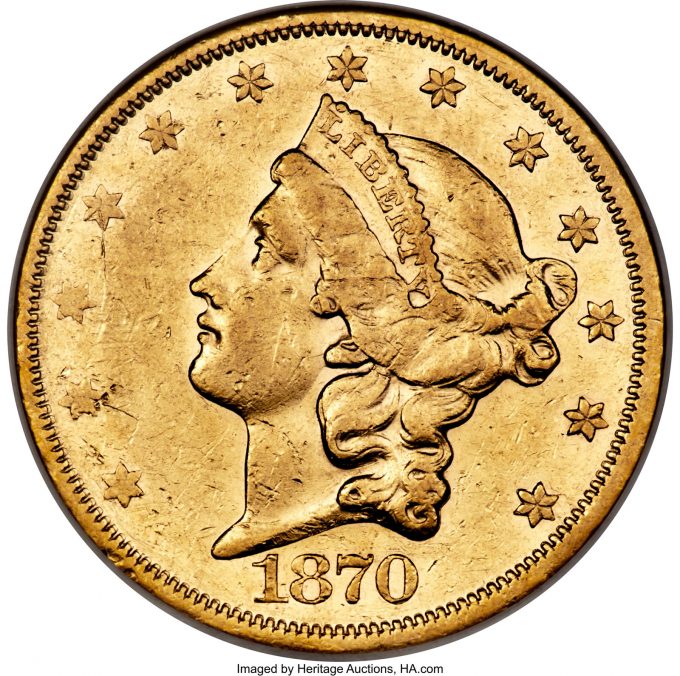 1870-CC $20 AU50 NGC
