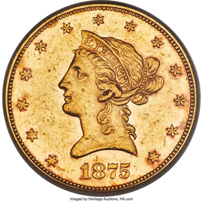 1875 $10 AU53 PCGS