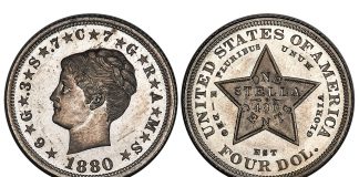 Heritage Offering Harry W. Bass Jr. Collection Part I on Sept. 29 1880 $4 Coiled Hair Four Dollar, Judd-1662, Pollock-1862, R.8, PR65 PCGS