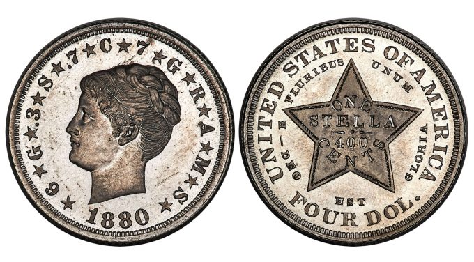 1880 $4 Coiled Hair Four Dollar, Judd-1662, Pollock-1862, R.8, PR65 PCGS