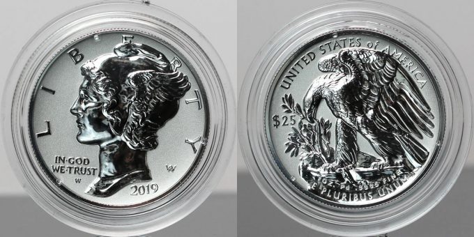 2019-W Reverse Proof American Palladium Eagle - obverse and reverse