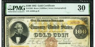 Heritage October Long Beach Currency Auction Features Magnificent Notes Fr. 1202 $100 1882 Gold Certificate PMG Very Fine 30