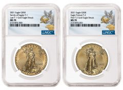 Last T1 and First T2 2021 American Gold Eagles graded NGC MS 70