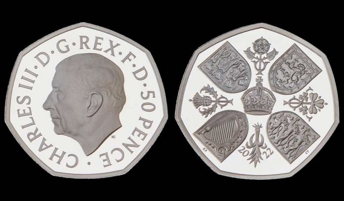 The King’s portrait will first appear on a £5 coin and 50p commemorating the life and legacy of Her Late Majesty Queen Elizabeth II