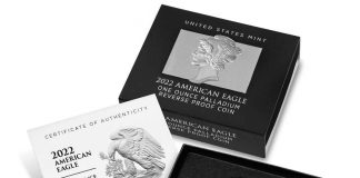 2022-W $25 Reverse Proof American Palladium Eagle Release US Mint product image 2022-W $25 Reverse Proof American Palladium Eagle