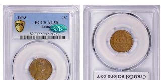 Error 1943 Copper Penny Sells For Nearly $300,000 1943 Copper Penny, PCGS AU50