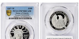 GreatCollections to Offer Rare Frosted FREEDOM $100 Platinum Eagle 2007 $100 Proof American Platinum Eagle Frosted "FREEDOM"