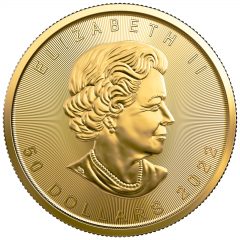 2022 $50 1 oz. 99.99% Pure Gold Maple Leaf Single-Sourced Mine bullion coin – obverse