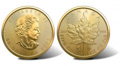 2022 $50 1 oz. 99.99% Pure Gold Maple Leaf Single-Sourced Mine bullion coin – obverse and reverse