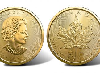 Royal Canadian Mint Introduces Single Mine Gold Bullion Coin 2022 $50 1 oz. 99.99% Pure Gold Maple Leaf Single-Sourced Mine bullion coin - obverse and reverse