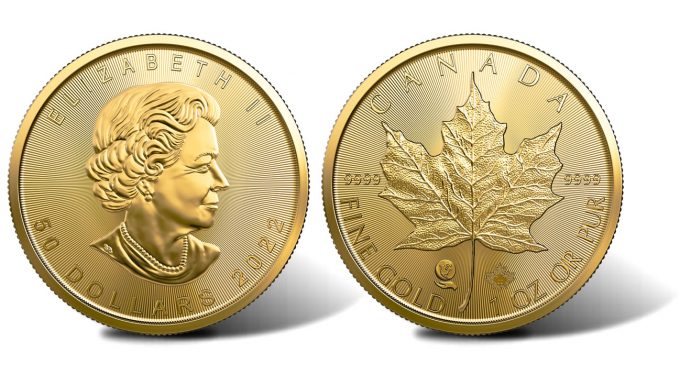 2022 $50 1 oz. 99.99% Pure Gold Maple Leaf Single-Sourced Mine bullion coin - obverse and reverse