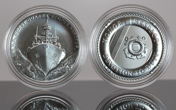 This CoinNews photo shows a pair of U.S. Coast Guard 1 Ounce Silver Medals (obverse and reverse)