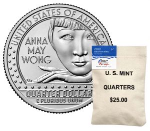 US Mint image 2022-P Anna May Wong quarter and bag