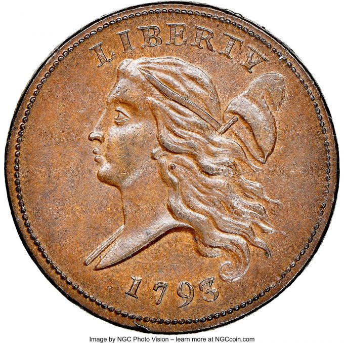 1793 C-3, B-3 Half Cent, MS64+ Brown, CAC