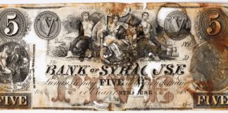 Banknotes Surface From Fabled S.S. Central America Sunken Treasure Bank of Syracuse, NY $5