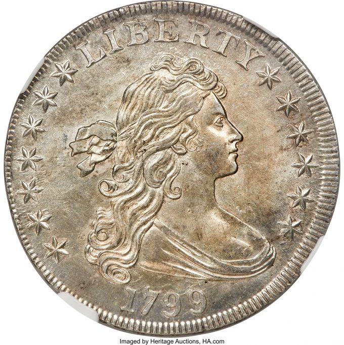 1799 Draped Bust Dollar Lightly Toned MS62
