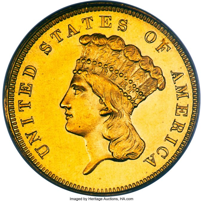1858 Three Dollar Gold PR64