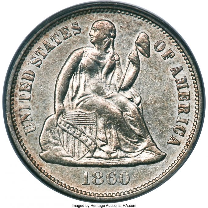 1860-O Dime AU55