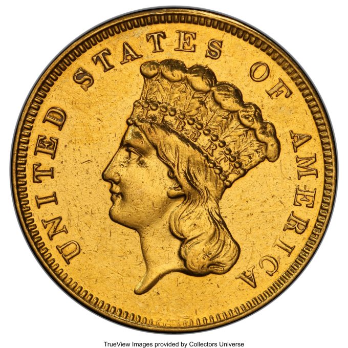 1870-S Three Dollar Gold, SP50