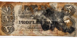 Banknotes From S.S. Central America Sunken Treasure Realize $21,300; Wells Fargo Lid Sells For $99,600 Peoples Bank of Charleston, SC $5
