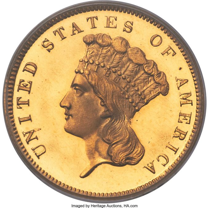 1856 Three Dollar, PR65+ Deep Cameo