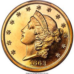 1863 Liberty Double Eagle PR65+ Cameo