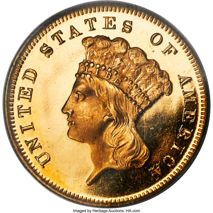 1875 Three Dollar Gold, PR65 Deep Cameo