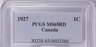 GreatCollections to Auction Stewart Blay Collection of Canadian Cents Canada 1927 Cent KM-28 PCGS MS-65 RD