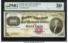 Fr. 1218e $1,000 1882 Gold Certificate PMG Very Fine 30