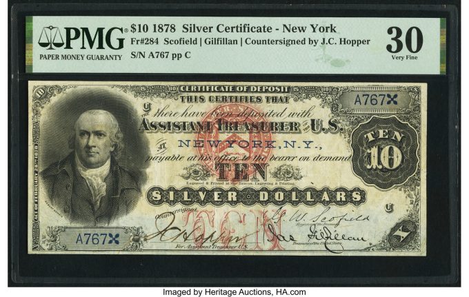 Fr. 284 $10 1878 Silver Certificate PMG Very Fine 30