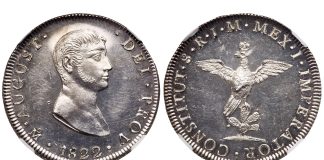 Tyrant Collection’s Mexican and Brazilian Coins at February Long Beach Expo Mexico 1822 MO JM Silver 8 Reales