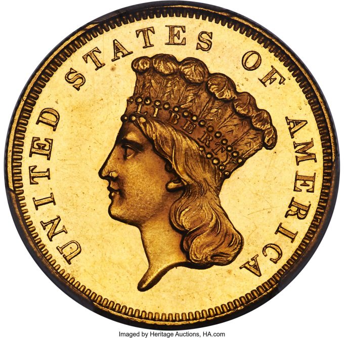 1855-S Three Dollar Gold, PR64 Cameo