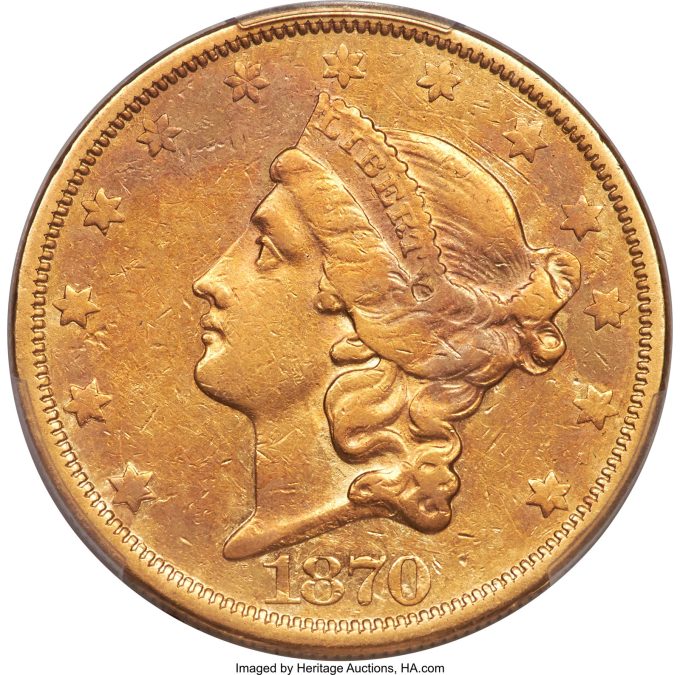 1870-CC Liberty Double Eagle, XF40