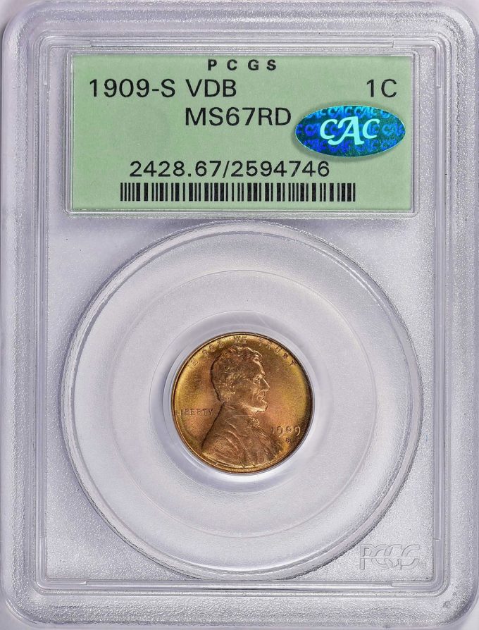 1909-S Lincoln Cent V.D.B. PCGS MS-67 RD CAC OGH