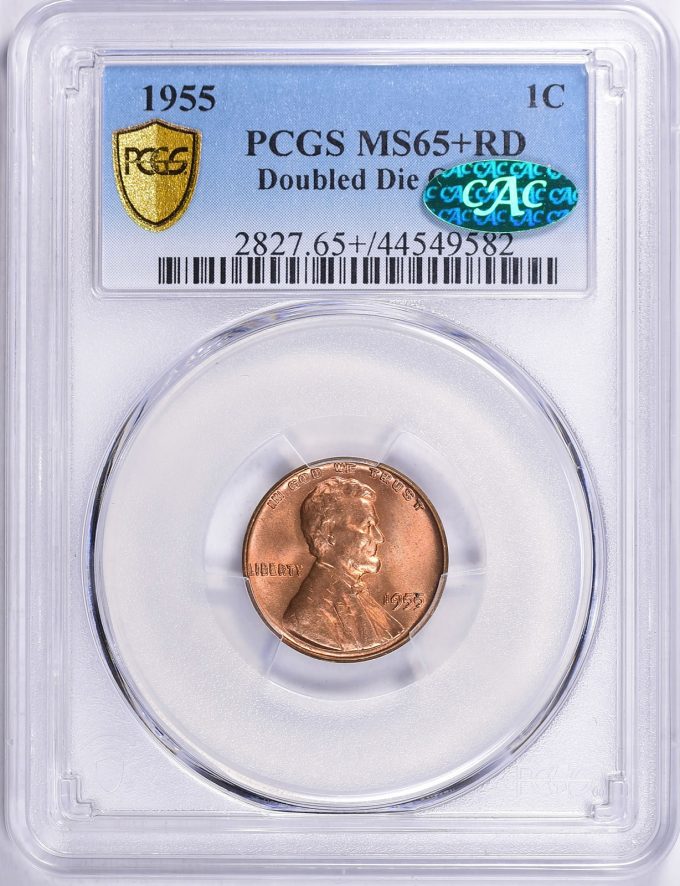 1955 Lincoln Cent Doubled Die Obverse PCGS MS-65+ RD CAC