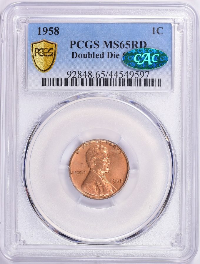 1958 Lincoln Cent Doubled Die Obverse PCGS MS-65 RD CAC